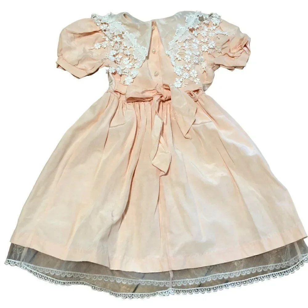 Vintage Pretty N Pink Victorian Style Portrait Dress Light Peach Girls Size 7